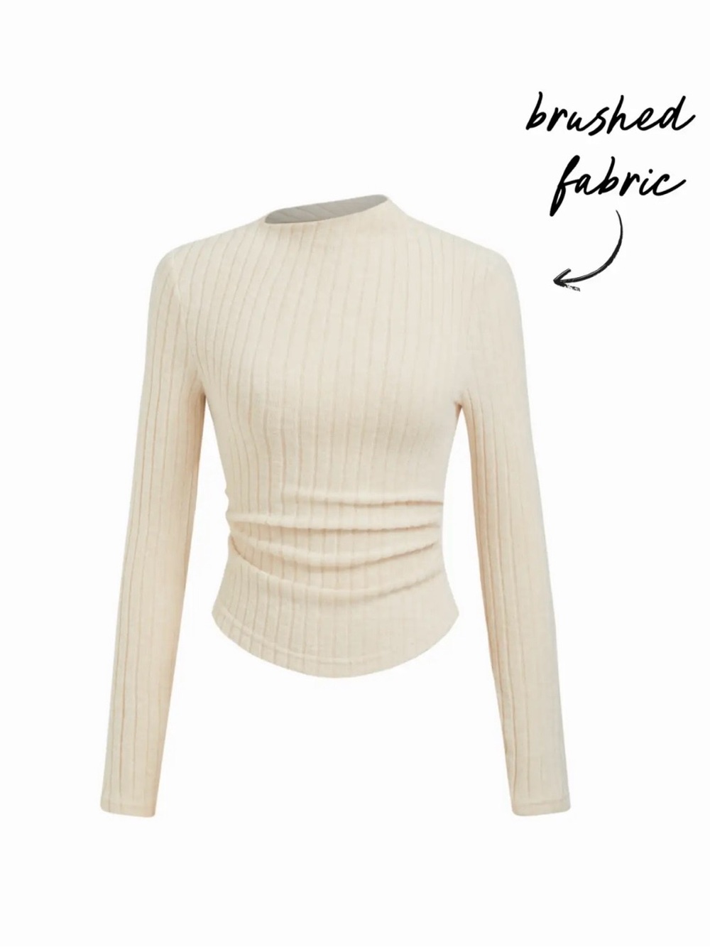 Cider Brushed Ribbed Long-Sleeve Top in Cream